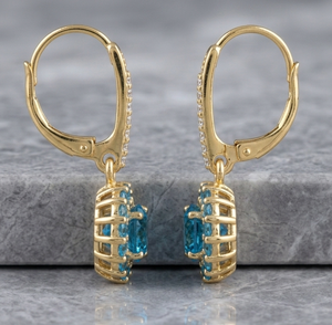 Blue Quartz Drop Earrings 925 Sterling <b>Silver</b> Rhodium Plated Claw Setting Halo Dangle Earrings for <b>Wedding</b> Gift - Product Image 2
