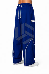 Pantalon de survêtement personnalisable pour homme, bleu roi, coupe droite, en coton, imprimé, avec bordure blanche et cordon de serrage à la taille, pour usage décontracté - Product Image 4