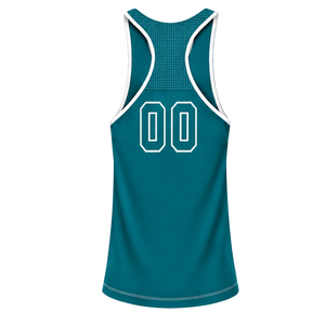 Custom Teal <b>White</b> Swim <b>Tank</b> <b>Top</b> Sleeveless Racerback Lightweight Quick Dry Breathable Training Performance Athletic Swimwear - Product Image 2