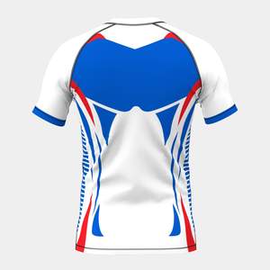 Wholesale <b>White</b> <b>Blue</b> <b>And</b> <b>Red</b> Short Sleeve Rash Guard – Stretchable Compression Shirt for Fitness Brands - Product Image 2