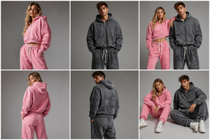 Ensemble de survêtement décontracté pour femmes avec sweat à capuche zippé gaufré et pantalon de survêtement large, style streetwear, personnalisable pour hommes et femmes - Product Image 3