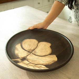 Budget-Friendly Round Wooden <b>Tray</b> Floral Pattern Modern Design Multi-Functional Serving <b>Tray</b> for Weddings Breakfast Lunch <b>Dinner</b> - Product Image 5