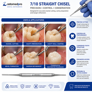 Instrument dentaire de restauration de précision OEMZetomed Pro, ciseau droit Premium Dental 7/10 [15-20] en acier inoxydable de qualité médicale - Product Image 5