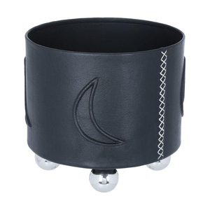 <b>Black</b> Leather And Silver Casserole Featuring A Crescent Moon Motif Stylish Chafing Dish Crafted For Elegant Dining And Serving - Product Image 4