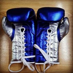 Guantes de Boxeo Profesionales Azul Metálico Plateado, Cuero Genuino de Primera Calidad, Logotipo Personalizado Impreso, Guantes de Muay Thai y Kick Boxing - Product Image 6
