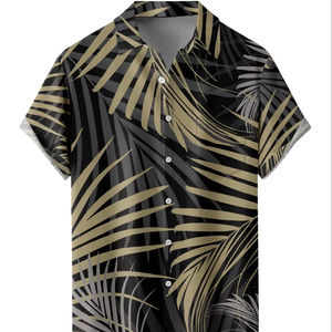 Chemise décontractée à manches courtes en satin tricoté respirant, style vacances hawaïennes, imprimée sur mesure pour hommes, idéale pour l'été et la plage, chemises Aloha bleues - Product Image 1