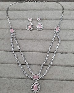 Parure de bijoux LucentArts exquise à double couche avec diamants américains blancs, boucles d'oreilles pendantes et collier en zircon étincelant taille poire pour femme - Product Image 2