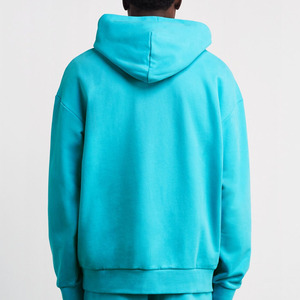 Sudadera con Capucha Oversize Azul Turquesa de Felpa Suave de Poliéster/Rayón, Ecológica, de Corte Holgado, con Bolsillo, Lisa y Minimalista - Product Image 3