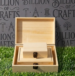Boîte de rangement rectangulaire en bois de pin non fini, polie, avec couvercle à charnière et verrouillable, pour bijoux, artisanat, emballage cadeau, lot de 3 - Product Image 2