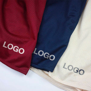 Shorts en maille bleue pour homme, taille élastique, respirant, couleur unie, logo sur le devant, vêtements de sport décontractés - Product Image 4