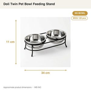 Ensemble de gamelles promotionnelles faites à la main en acier inoxydable SS304, 34 cm, noir mat, sur support, pour aliments et eau, Doli Twin, pour l'alimentation des animaux, décoration intérieure, hôtel - Product Image 3