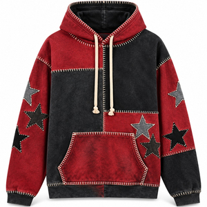 New Custom Patchwork Whip <b>Stitch</b> French Terry 100% Cotton <b>Hoodie</b> | Vintage Star Graphic Zipper | Raglan Sleeve Winter OEM & ODM - Product Image 1