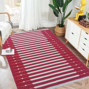 Breathable Cotton Modern Dhurrie <b>Rug</b> with Anti-Bacteria & Non-Slip Features for Bedroom Kitchen Hallway-020 Area <b>Rugs</b> & <b>Sets</b> - Product Image 1