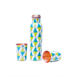 Bouteille d'eau en cuivre pur imprimée à la main, anti-fuite, bienfaits ayurvédiques, vaisselle métallique écologique, vente en gros - Product Image 6