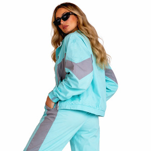 OEM Customized Nylon Lightweight Windbreaker Women's Reflective Panel Windbreaker Tracksuit Custom Two Piece Jogger <b>Set</b> Hoodies - Product Image 4