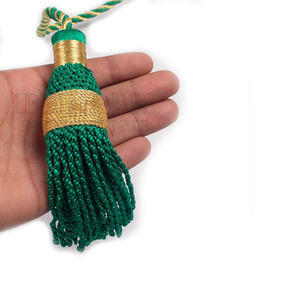 Green and Gold Bullion Silk Thread <b>Tassels</b> with Twisted Cord in Mylar Material for Garments Decorations <b>Curtains</b> Cellphones - Product Image 3