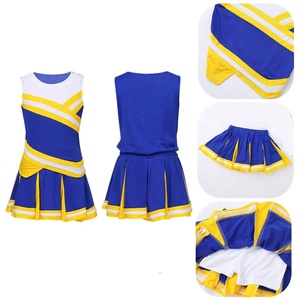 Blue-Yellow Cheerleading Uniform Set For Children Color-Blocked Sleeveless Top With Pleated-Skirt Kids Dance-Costume - Product Image 3