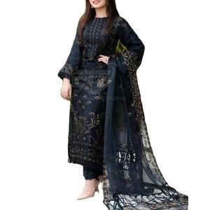 Completo Pakistano da Donna in 3 Pezzi: Camicia, Dupatta e Pantaloni, Casual e Elegante per Feste, con Ricami e Stampe - Product Image 1