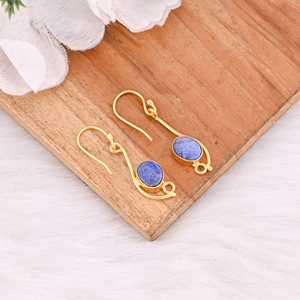 Boucles d'oreilles créoles en pierres précieuses naturelles pour femmes, tendance, en laiton plaqué or, cadeau - Product Image 2