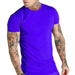 เสื้อยืดคอกลมแขนสั้นทรงเข้ารูปสำหรับผู้ชาย สีชมพู ผ้าถัก ดีไซน์เรียบง่าย สีพื้น - Product Image 6