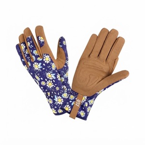 Gants de jardinage à doigts entiers avec dos en tissu imprimé et paume en cuir pour l'entretien des jardins et la plantation, OEM, marque privée - Product Image 1