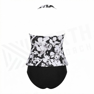 Women Floral Print Halter Tankini 2 Piece <b>Set</b> Plus Size with Ruched Twist Detail Front Logo and Shorts Bottom - Product Image 2