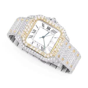 Montre de luxe carrée en acier inoxydable avec cadran en verre incrusté de diamants, mouvement à quartz, style hip-hop - Product Image 4
