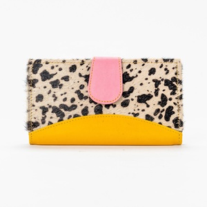 Unisex Genuine Cowhide fur Leather <b>Wallet</b> with Malty Color Card Holder Zipper Closure-Patchwork Design - Product Image 1