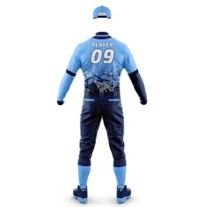 Light Blue Navy Baseball Kit for Men Full Uniform Button Down Jersey Pants Belt Breathable Lightweight <b>Athletic</b> Team Tournament - Product Image 1