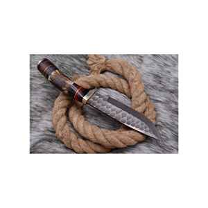 Cuchillo de caza de hoja fija de acero de Damasco hecho a mano por PAK ENTERPRISES con mango de madera y cuerno, cuchillo de supervivencia para acampar al aire libre. - Product Image 3