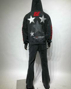 High Quality 100% Cotton Men's Casual Streetwear Flare Sweat <b>Suits</b> OEM Puff Print Stacked <b>Pants</b> Hoodie Fleece Winter Collection - Product Image 3