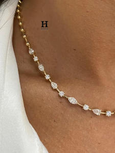 Custom 14K Gold Marquise and Round Lab Grown Diamond <b>Choker</b> Necklace for Women VVS EF Certified Diamond Dainty <b>Tennis</b> Necklace - Product Image 2