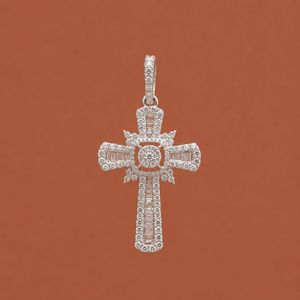 Iced Out S925 <b>Silver</b> Round Cut Moissanite Diamond Hip Hop Religious <b>Cross</b> Pendant <b>Necklace</b> Charm for <b>Men</b> - Product Image 1