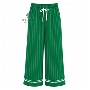 Iota Phi Lambda Women's Striped Pajama Set Button Front Long Sleeve Sleepwear Contrast Trim Lounge <b>PJs</b> With Drawstring Pants - Product Image 4