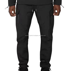 Chándales de algodón negro para hombre de calidad superior patrón sólido personalizado de fábrica bolsillos de carga de nailon ecológicos ropa deportiva - Product Image 3