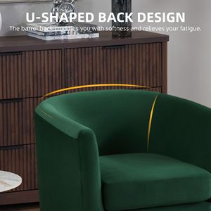 Fauteuil barillet moderne en velours vert avec ottoman, chaise d'appoint contemporaine pour salon - Product Image 2