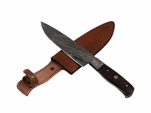 Couteau de chasse artisanal en acier Damas de qualité industrielle avec manche en bois et étui en cuir pour le camping en plein air - Product Image 3