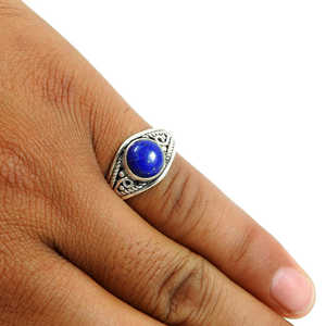 แหวนเงินแท้ 925 ประดับด้วยพลอยลาพิส ลาซูลีธรรมชาติ งานแฮนด์เมด สไตล์โบฮีเมียน ราคาขายส่ง - Product Image 3