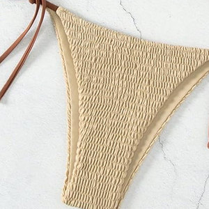 Ensemble bikini femme push-up smocké, haut triangle licou, bas à nouer sur le côté, imprimé animal, perles sur le devant, séchage rapide, sexy - Product Image 2