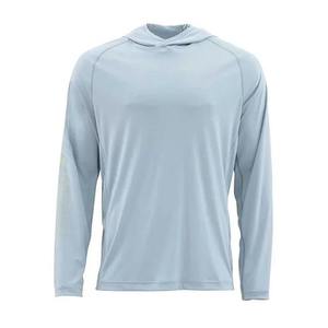 Men's Light Blue Long Sleeve Hooded Fishing Shirt Quick Dry UPF 50 Sun Protection Pullover <b>Top</b> Solid Color Adult Size - Product Image 2