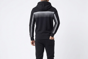 Unisex Black Solid Color Blocking Hoodie Tracksuit Full Sleeve Casual Sweatshirt Side Pockets Breathable Eco-Friendly 100% - Product Image 4
