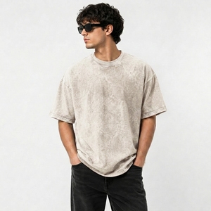 T-shirt décontracté en coton délavé coupe oversize et carrée, col rond, couleur Ocre, grammage lourd, épaules tombantes, manches courtes, coupe décontractée - Product Image 4