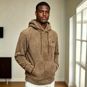 Sweat-shirt à capuche en polaire marron pour homme, coupe classique, vêtements décontractés d'hiver avec poche avant 2027 - Product Image 4