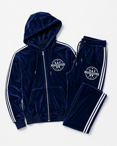 Ensemble de survêtement en velours pour homme avec logo brodé, bleu, décontracté, sweat-shirt et pantalon coupe classique, streetwear d'automne - Product Image 5
