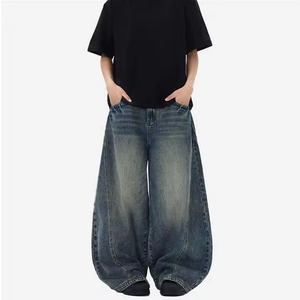 Venta al por Mayor de Jeans MUJIAN de Alta Calidad, Estilo Vintage, Pierna Recta y Ancha, Tallas Grandes, Unisex, Corte Holgado, Estilo Hip Hop y Urbano - Product Image 2