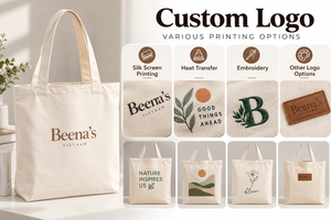 Beena's Eco-Friendly Reusable Canvas Tote <b>Bag</b> with Letter Logo Shoulder Length Handle for Shopping - Product Image 6