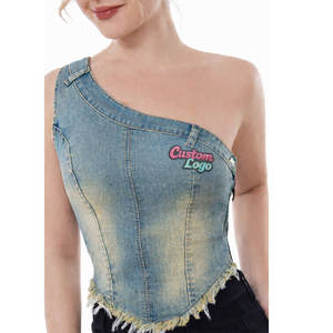 เสื้อครอปเดนิมทรงทูปท็อปขายดีประจำปี 2025 ราคาสมเหตุสมผล รับออกแบบโลโก้ตามสั่ง เสื้อผู้หญิงระบายอากาศได้ดี ราคาถูก - Product Image 1