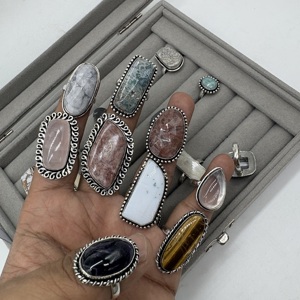 Wholesale <b>Silver</b> Plated Assorted Gemstone <b>Rings</b> <b>Adjustable</b> Natural Stone Fashion Statement <b>Rings</b> for Women Bulk Jewelry Supplier - Product Image 1