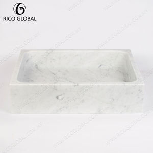 Lavabo rectangular moderno de mármol con grifo cromado para baño - Product Image 5