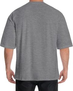 เสื้อยืดลำลองแขนสั้นลายทางสีเทาทรงโอเวอร์ไซส์สำหรับผู้ชาย ผ้าฝ้าย 100% เนื้อหนา ระบายอากาศได้ดี เหมาะสำหรับฤดูใบไม้ผลิ แบบแขนสั้น - Product Image 3